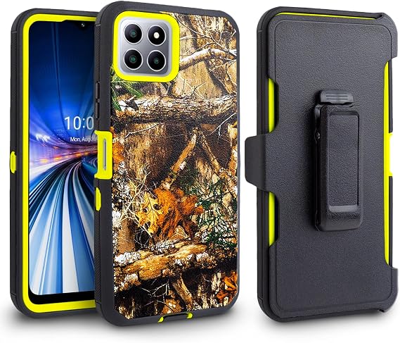 Customerfirst for for Boost Mobile Celero 5G+ Plus 2023 Case, Heavy Duty Defender Hard Shockproof Armor Case Cover with Belt Clip Holster with Built in Screen Protector (Camo Green)