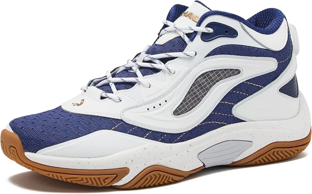 حذاء كرة السلة SHAQ Speed Demon 2.0 High Top للرجال، حذاء رياضي لكرة السلة للملاعب الداخلية والخارجية للرجال - أسود أو أبيض وأزرق مقاس 8 إلى 13
