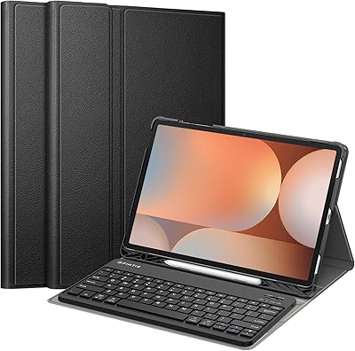 حافظة لوحة مفاتيح Fintie لجهاز Samsung Galaxy Tab S10 Plus 2024 S9 FE Plus 5G مقاس 12.4 بوصة 2023 مع حامل قلم S، غطاء حامل رفيع لوحة مفاتيح بلوتوث لاسلكية قابلة للفصل، أسود