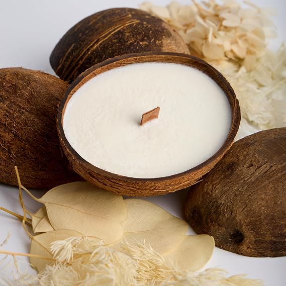 Scented Candles Clearance | Coconut Shell Soy Wax Candle with Wooden Wick | Candles for Home Decor | Gift Idea for Women (1, Caramel Island)