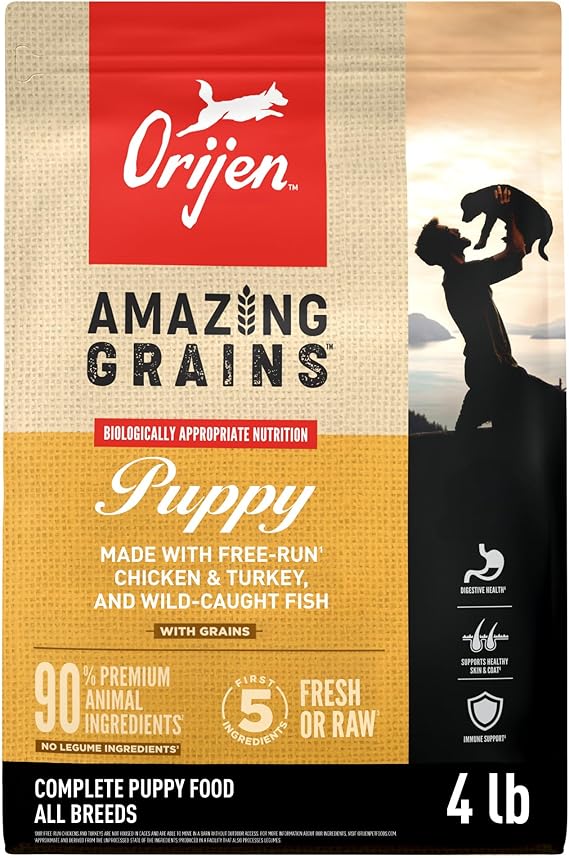 وصفة طعام الكلاب الجاف عالي البروتين من ORIJEN Amazing Grains للجراء، كيس 4 رطل