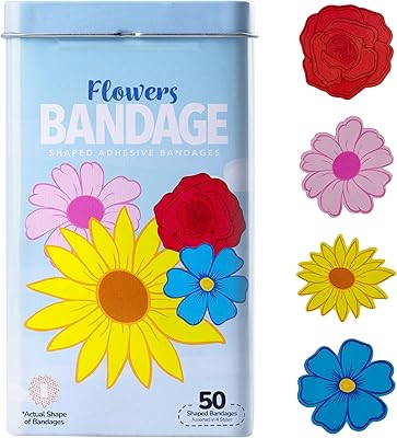 BioSwiss Bandages, Flowers Shaped Self Adhesive Bandage Set, Latex Free, Sterile Wound Care, 50 Count