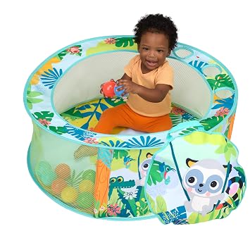 Bright Starts Rowdy Rainforest Stow & Go Baby Ball Pit with 20 Balls & 3 Ball Drops, Foldable Ball Pit for Babies & Toddlers 6+ Months, Includes Carry Bag
