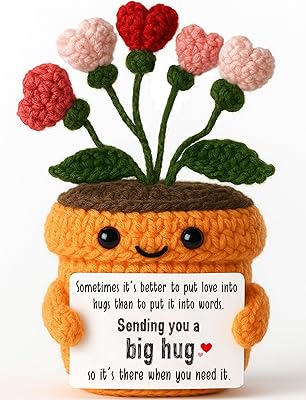MAMAGIFTREE Sentimental Gift - Handmade Crochet Heart Flower Plush with Sweet Quote Card - Mothers Day, Shower Celebration, Teacher Appreciation, Birthday & Friendship Present