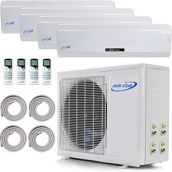 4 Zone Mini Split - 12000 + 12000 + 12000 + 12000 - مكيف هواء بدون قنوات - تقسيم صغير مسبق الشحن - أربعة خطوط 25 بوصة - جودة ممتازة - قطع غيار ودعم الولايات المتحدة الأمريكية   