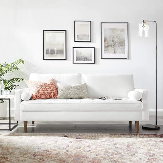Modway EEI-3764-WHI Valour Performance Velvet Sofa, White