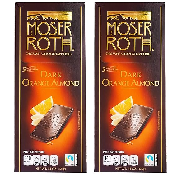 ألواح الشوكولاتة الداكنة من Moser Roth - البرتقال واللوز (حزمة من 2)