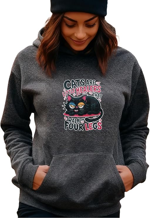 Funny Black Cat Hoodie Soft Pullover Sweatshirt Casual Streetwear Gift for Cat Enthusiasts