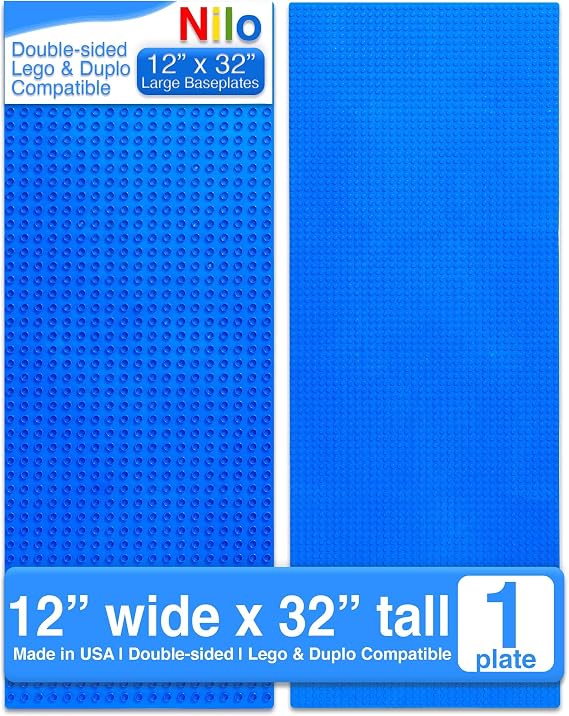 NILO Classic Blue Baseplate، 1 عبوة مقاس 12 × 32 بوصة مزدوجة الجوانب، لوحات بناء كبيرة لطوب البناء متوافقة بنسبة 100% مع جميع العلامات التجارية الكبرى