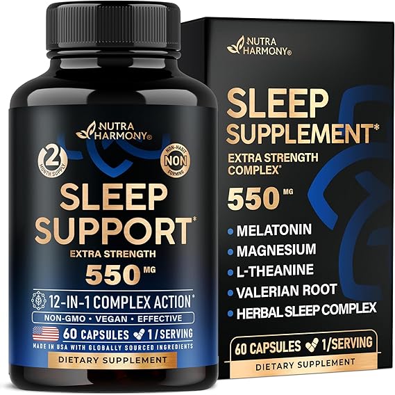 Sleeping Pills for Adults 550mg - Melatonin 3mg | Valerian Root for Sleep | L-Theanine | Magnesium - Natural Sleep Aid Supplement - Non-Habit Forming Rest Support - Lab Tested - 1/day, 2 Month Supply