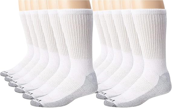 Dickies Men's Dri-tech Moisture Control Crew Socks Multipack, White (12 Pairs), Large