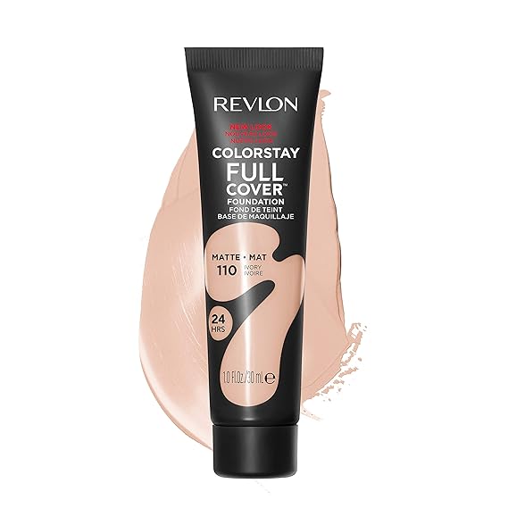 REVLON ColorStay Full Cover Longwear Matte Foundation ، مقاوم للحرارة والعرق مكياج خفيف الوزن للوجه ، عاجي (110) ، 1.0 أونصة