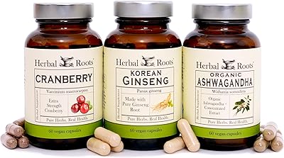 ثلاثي صحة المرأة من Herbal Roots، التوت البري، الجينسنغ الكوري، المكملات العشبية العضوية من أشواغاندا - غير معدلة وراثيًا