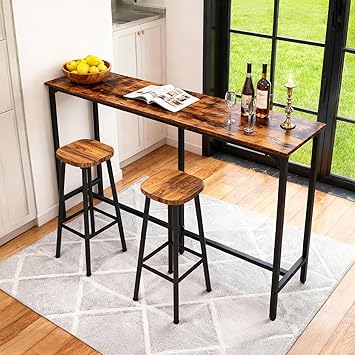 Karl home 71" Bar Table, Narrow Long High Top Dining Table with Upgraded Triangular Support for Stability, Industrial Counter Height Bar Table for Small Space, Behind Sofa, Kitchen, Rustic Brown