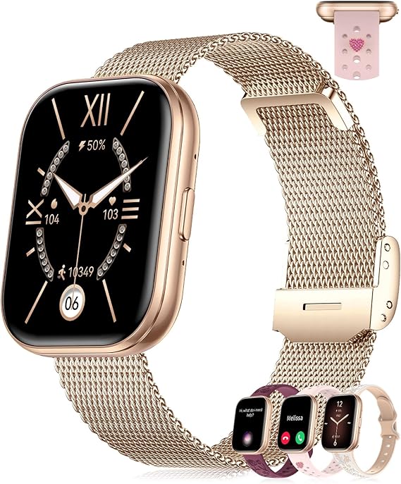 Smart Watch for Women with 4 Bands(Android/iPhone) Smart Watch with Bluetooth Calling 1.75" HD Fitness Trackers Steps Heart Rate SpO2 Sleep Monitor Smartwatch 110+ Workout Modes Calculator