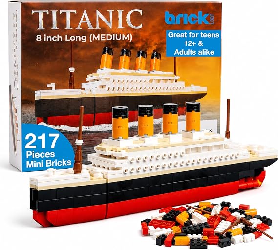 مجموعة بناء تيتانيك من Brick Loot مكونة من 217 قطعة من مجموعة نماذج السفن المتوافقة مع Lego، لعبة ألغاز STEM ثلاثية الأبعاد من الطوب الصغير DIY للبالغين والأطفال، هدية عرض قابلة للتحصيل (متوسطة)