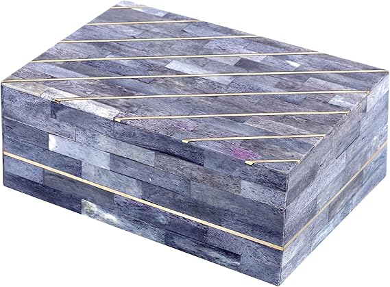 Handicrafts Home Large Decorative Storage Box with Lid 9x6x3.5 Coffee Table Organizer, Keepsake- Decorative Boxes for Home Decor, Stylish Decorative Box for Office Decor- Aegean Coral - Grey