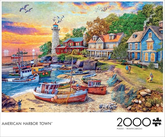 Buffalo Games Dominic Davison - American Harbor Town - 2000 Piece Jigsaw Puzzle - 38.5 x 26.5 in, Poster Included - Precision Cut Parts - 2000 Piece Puzzles for Adults