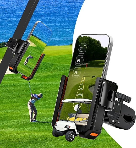 XEEP Golf Cart Phone Holder Mount, 3s Phone Clip Install, 1s Lock & Release, 360 Rotation Golf Phone Holder Compatible with EZGOClub CarYamaha, Golf Cart Accessories for All 4.5-7