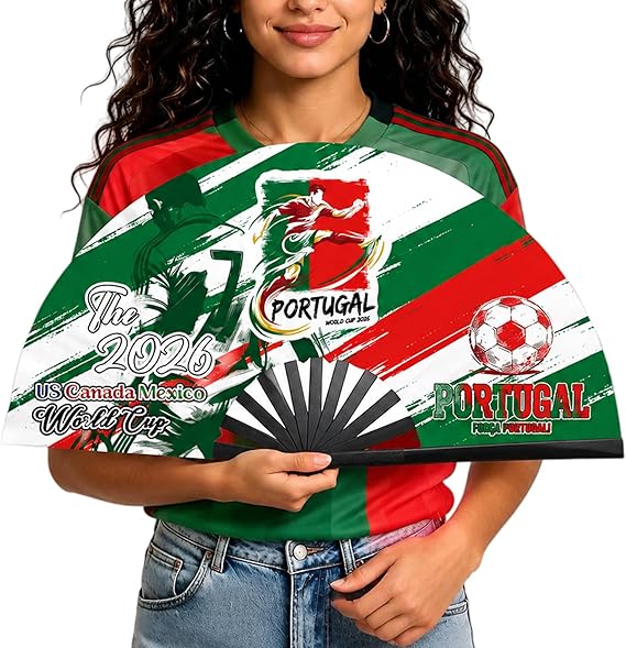 2026 World Soccer Cup Folding Fans Soccer Game Day Essentials for Stadium Chants, Party Favors, Gifts & Accessories, Portugal Jersey Outfit for Women Men One Size