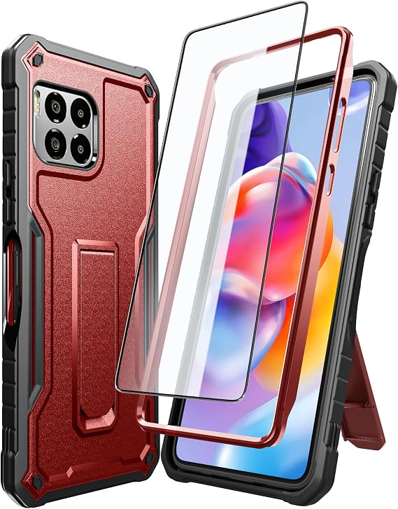 for T-Mobile REVVL 7 Pro Case, Military Grade Protection Shockproof Case with Tempered Glass HD Screen Protector and Kickstand Compatible with T-Mobile REVVL 7 Pro Phone Cove - Red