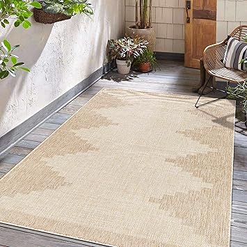 BoutiqueRugs Indoor/Outdoor Beige 8ft Square Area Rug Geometric Transitional Dark Brown Medium Gray Diamond Bohemian Djugun Living Room Bedroom Dining Room Home Office Apartment 710" Square