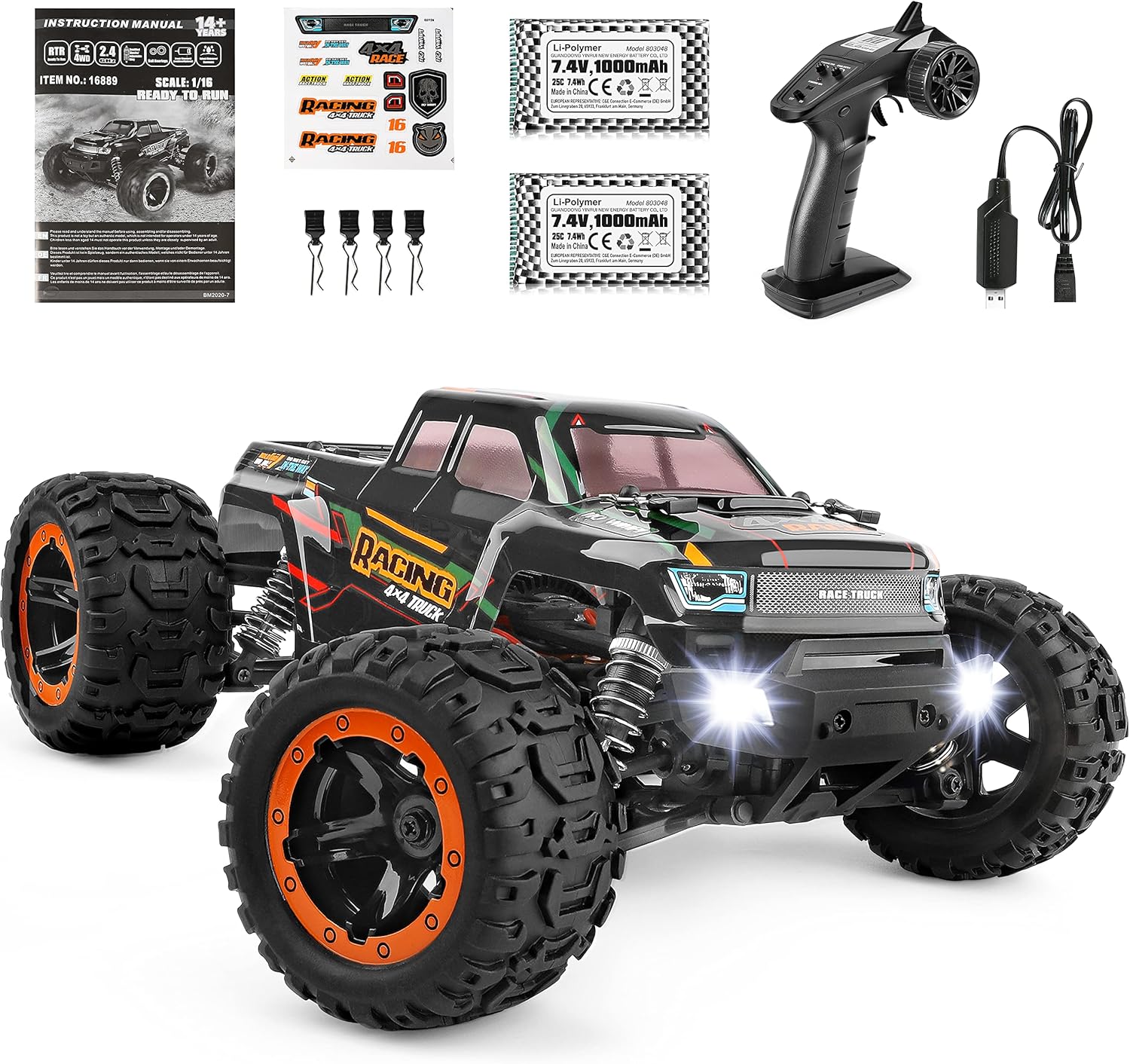 HAIBOXING Ferngesteuertes Auto 1:16 RC Monster Truck Wasserdichter RTR All Terrain RC Auto 36 km/h ferngesteuertes Spielzeug für Kinder und Erwachsene