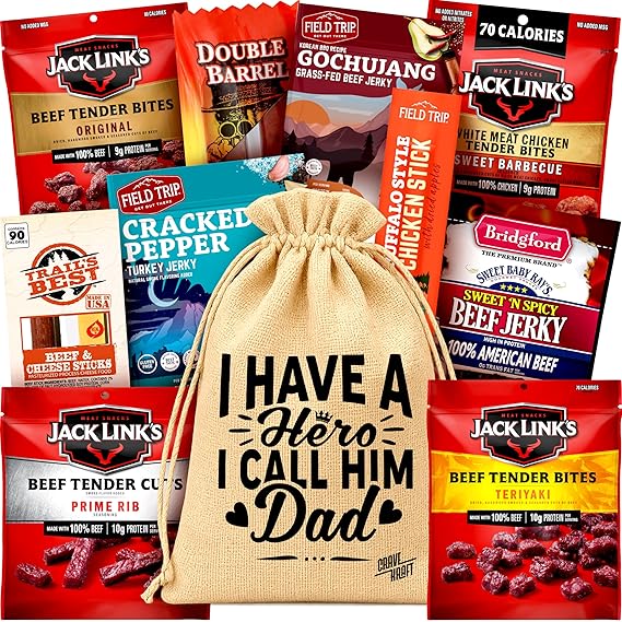 Jerky Gift Basket For Dad Fathers Day Gift, Dad Birthday Gift from Daughter or Son, New Dad Gifts - Food Gift for Dad, Papa Gifts by CraveKraft