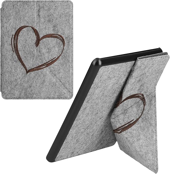Felt Case Compatible with Amazon Kindle Paperwhite 11. Generation 2021 - Case Cover Stand - Brushed Heart Dark Brown