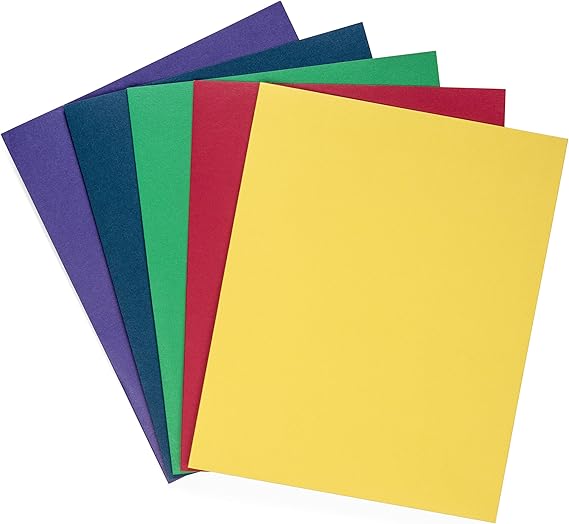 Blue Summit Supplies 100 Pack Paper 2 Pocket Folders Bulk, Two Pocket Folders Bulk, تم تصميم مجلدنا المزود بجيوب للاستخدام في المكتب والفصول الدراسية مجلد مزود بجيوب، متنوع بخمسة ألوان
