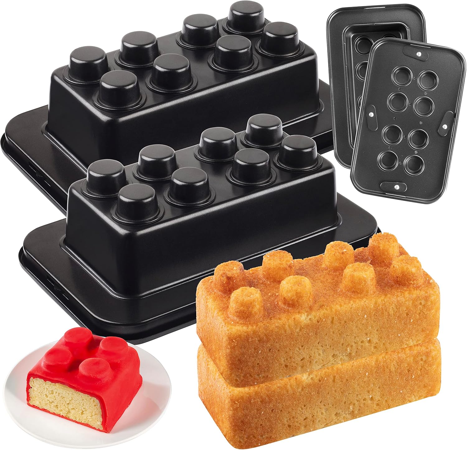 CucinaPro Brick Building Cake Pan Mold ، 2 Pack- Build ، Decorate ، Stack 9 3D Shaped Cakes - حفلات أعياد الميلاد للكبار ، مناسبة خاصة أو هدية احتفال ، سهلة الاستخدام NonStick Oven Bakeware
