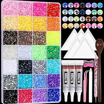 Teenitor Bedazzling Kit 28 Colors Rhinestones Kit, 30000Pcs Flatback Rhinestones for Bedazzling Gems with 3Pcs B7000 Jewelry Glue and Resin Rhinestone Tools for Nail Art Diamond Art Crafts DIY