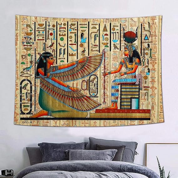 FEASRT Ancient Egypt Mythology Tapestry Egyptian Gods Hieroglyphic Carvings Tapestries Art Wall Hanging for Living Room Bedroom Home Dorm Decor 6040 Inches GTQQAY566