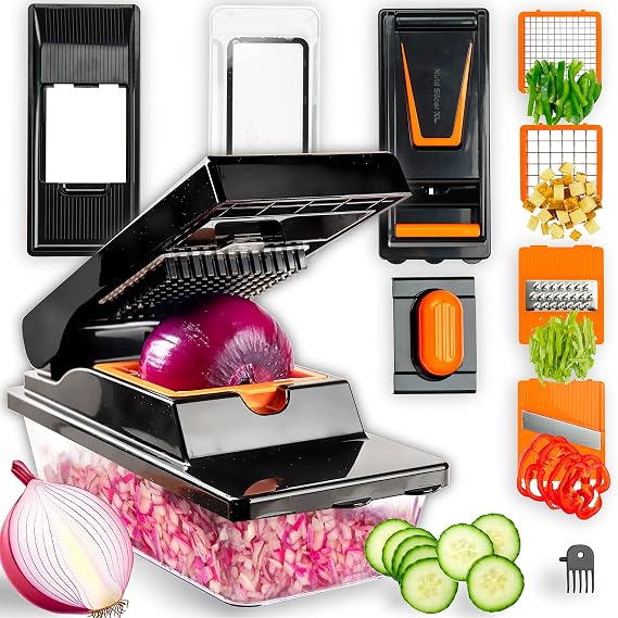 Nutrislicer XL الخضار المروحية مع حاوية، 2 في 1 مندولين القطاعة، 4 شفرات، الأيدي آمنة قطع سريع، تقطيع الطعام