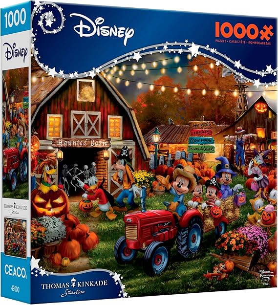 Ceaco - Disney Thomas Kinkade - Mickey and Minnie Pumpkin Festival 1000 Piece Jigsaw Puzzle Challenging and Colorful Puzzle for Adults Precision-Cut Pieces