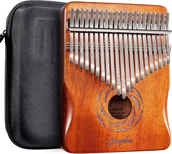 XINQIDIAN (جديد) Kalimba 21 Keys لعب المزيد من الأغاني مع ملاحظات محفورة سهلة التعلم للأطفال & أمبير ؛ المبتدئين ، Mahogany Wood Portable Thumb piano w / Hard case ، Mbira Marimba Musical Instruments Best Gifts (Coffee)
