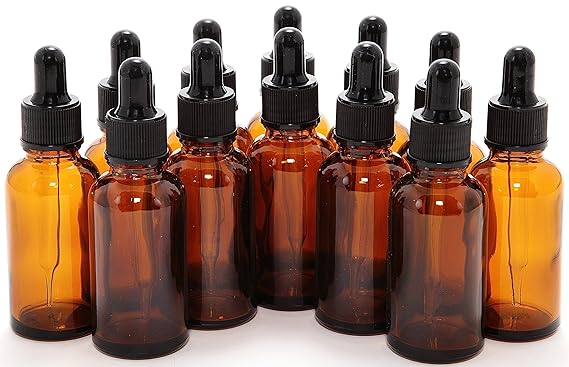 Vivaplex, 12, Amber, 1 oz Glass Bottles, with Glass Eye Droppers - 12 pk