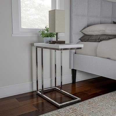 Lavish Home C-Shaped Sofa Side Table - Modern End Table, Laptop Tray, or Compact Bedside Nightstand - Space Saving Furniture by Lavish Home White