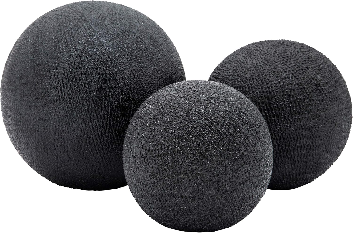Set of 3 Modern Decorative Orbs – Beaded Ceramic & Stoneware Balls for Bowls, Centerpieces, Table Decor, Aesthetic Basket Filler for Living Room, Shelf & Coffee Table – 6x5x4, Black