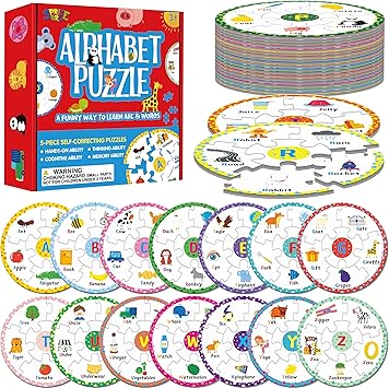 Alphabet Word Puzzles, 26 Letters & 130 First Words, Double-Sided Letter Puzzle Game Learn to Read Alphabet & Words, Early Educational Tool for Toddlers, Preschool, Kindergarten, Homeschooling