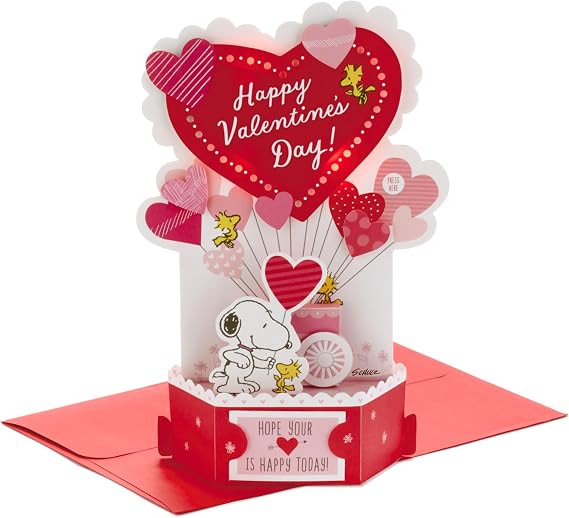 Hallmark Snoopy Valentines Day Pop Up Card with Music (Plays Linus and Lucy) Peanuts Paper Wonder 3D Card